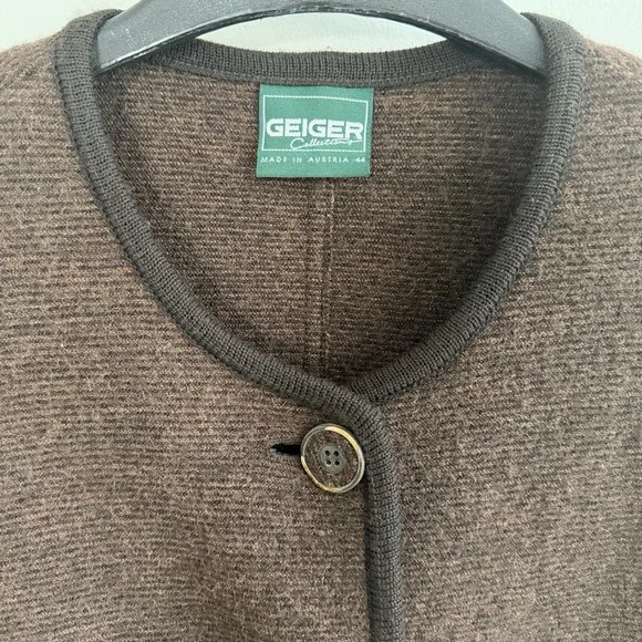Geiger Brown 100% Wool Cardigan Coat Women's Size 44 US 12-14 Made in Austria